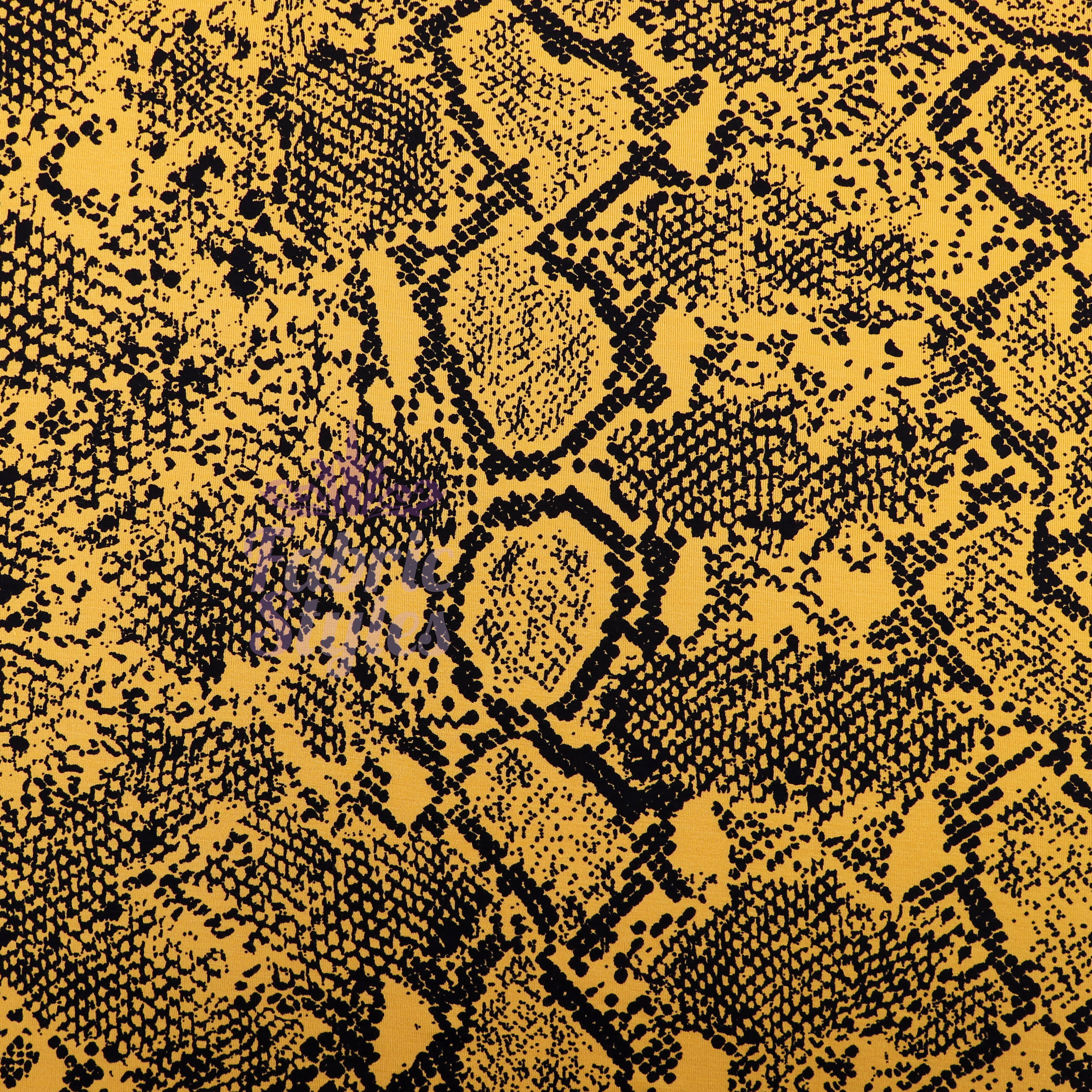 Mustard Snake Print Viscose Elastane Fabric