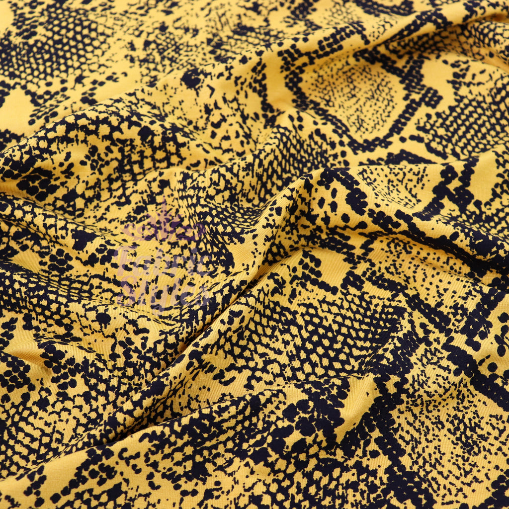 Mustard Snake Print Viscose Elastane Fabric