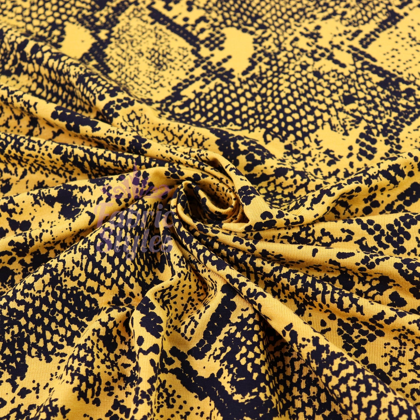 Mustard Snake Print Viscose Elastane Fabric