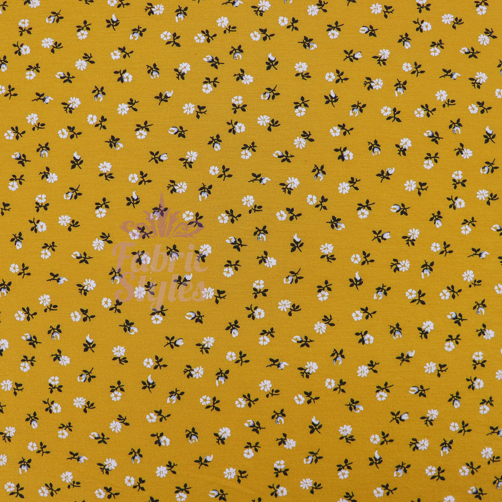 Mustard Ditsy Floral Fabric Viscose Elastane Fabric