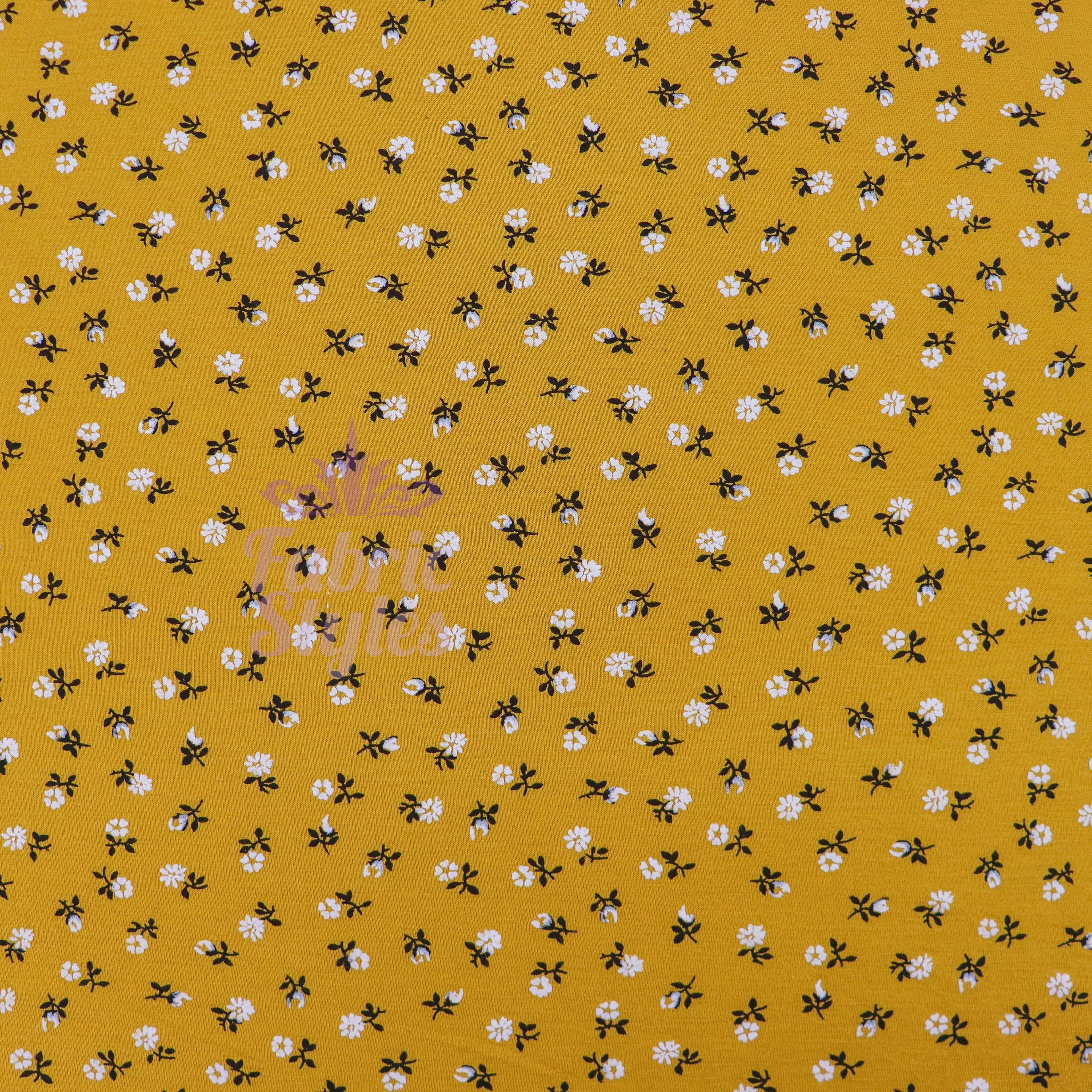 Mustard Ditsy Floral Fabric Viscose Elastane Fabric