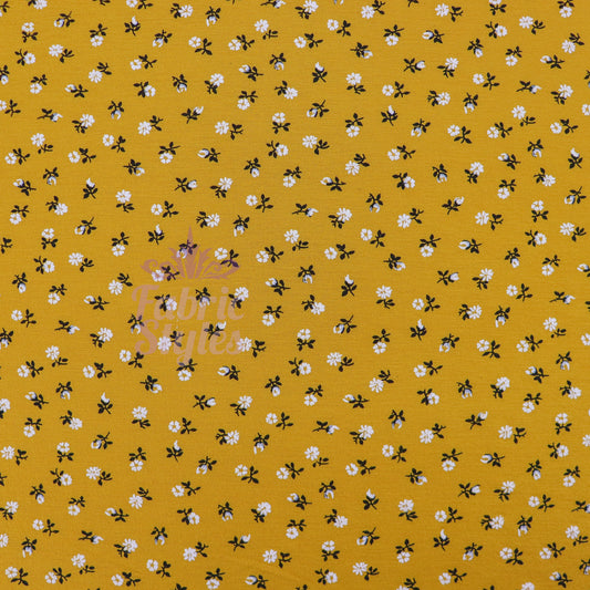 Mustard Ditsy Floral Fabric Viscose Elastane Fabric