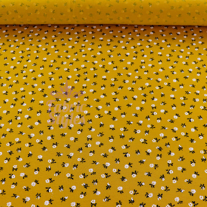 Mustard Ditsy Floral Fabric Viscose Elastane Fabric