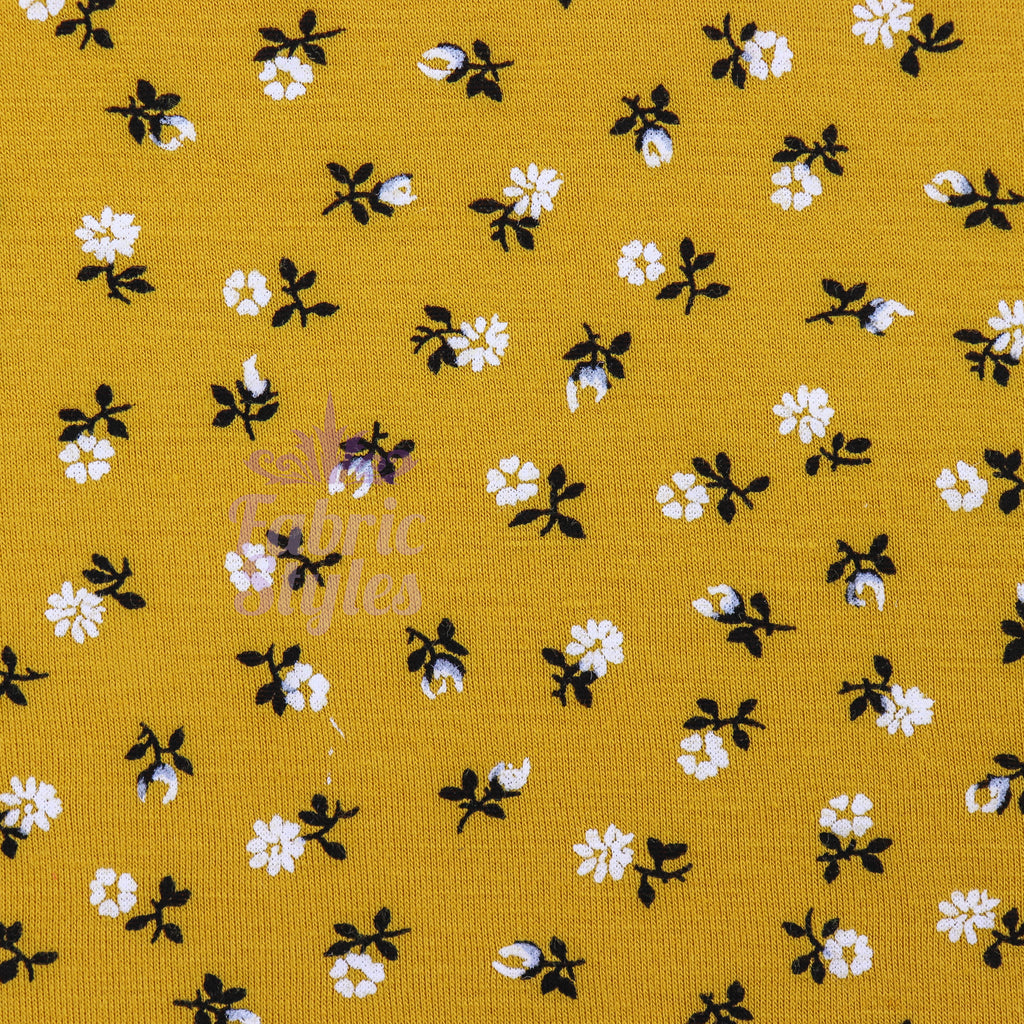 Mustard Ditsy Floral Fabric Viscose Elastane Fabric