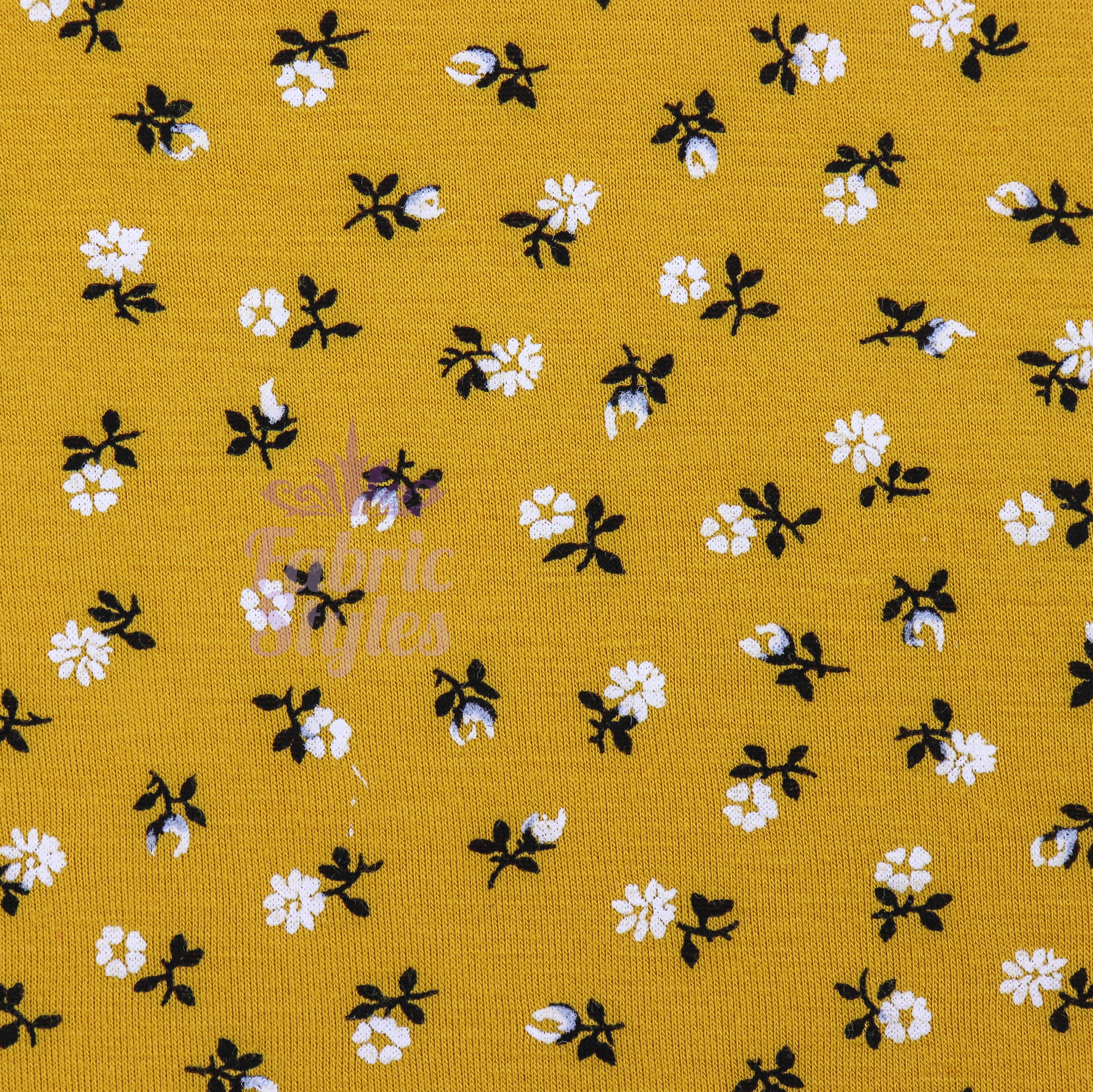 Mustard Ditsy Floral Fabric Viscose Elastane Fabric