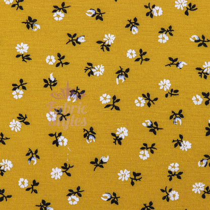 Mustard Ditsy Floral Fabric Viscose Elastane Fabric