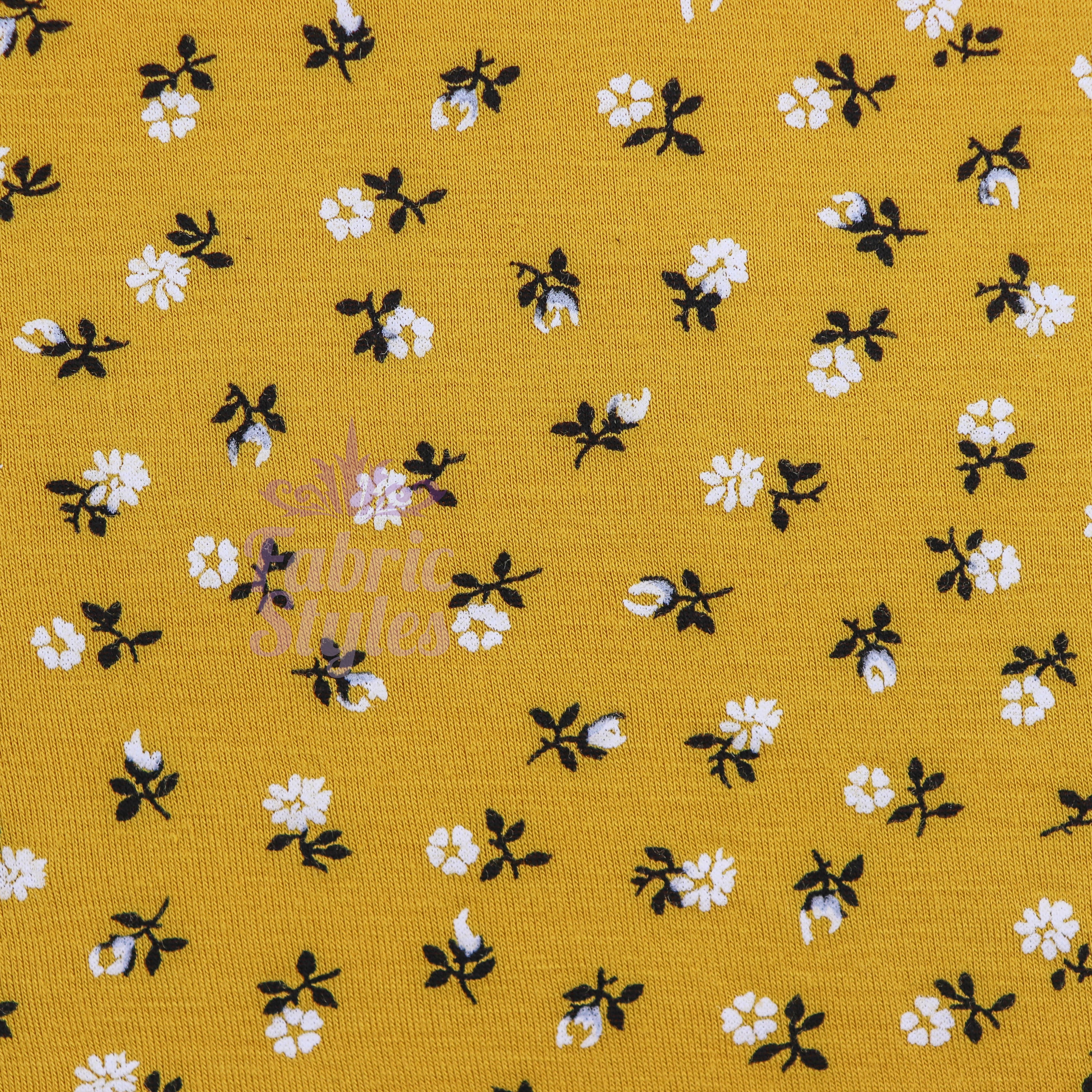 Mustard Ditsy Floral Fabric Viscose Elastane Fabric