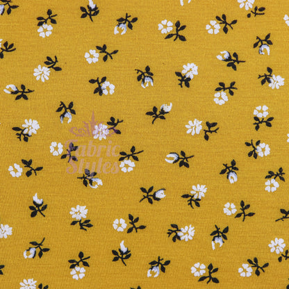 Mustard Ditsy Floral Fabric Viscose Elastane Fabric