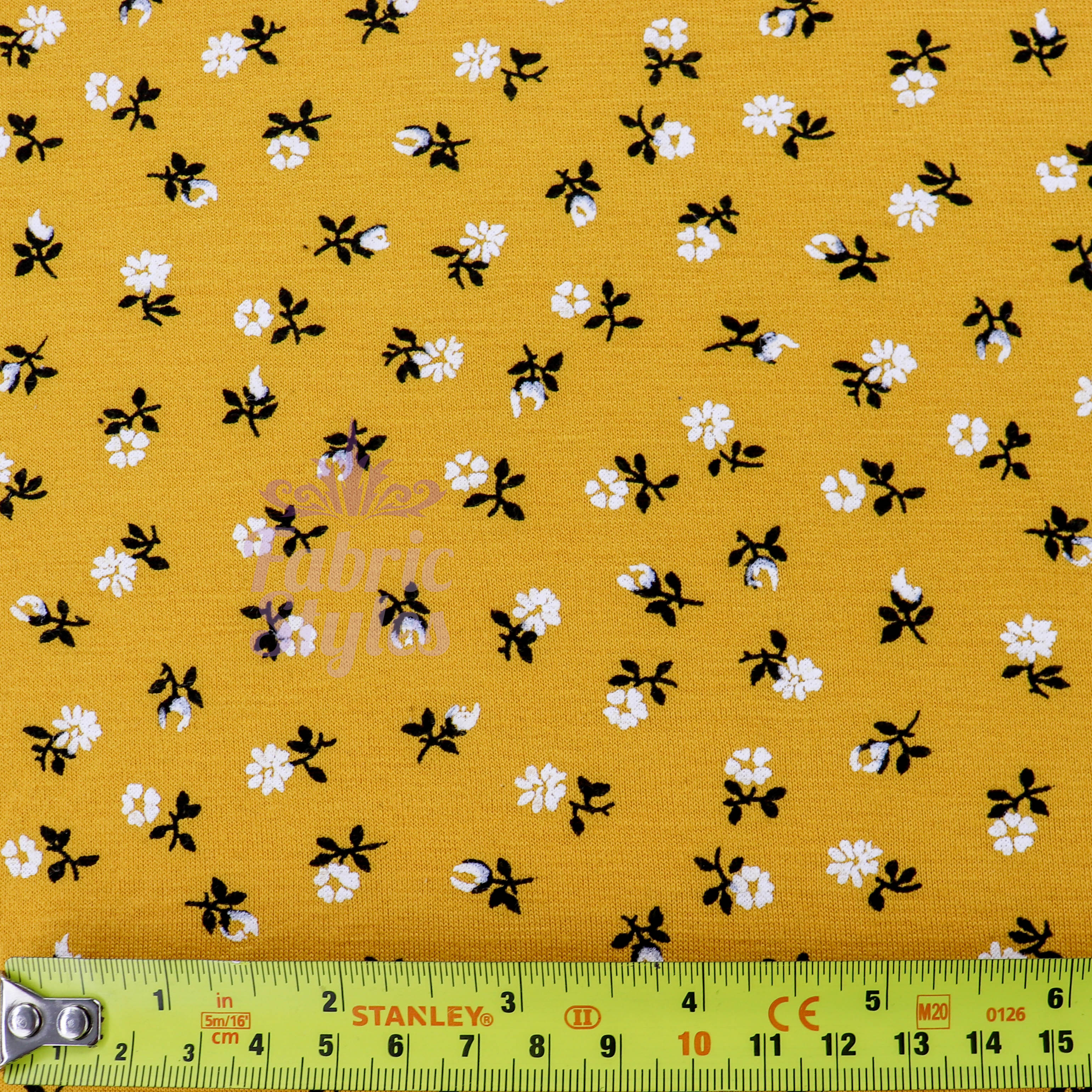 Mustard Ditsy Floral Fabric Viscose Elastane Fabric