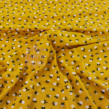 Mustard Ditsy Floral Fabric Viscose Elastane Fabric
