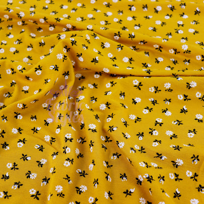 Mustard Ditsy Floral Fabric Viscose Elastane Fabric