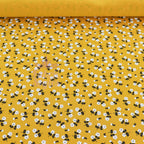 Mustard Ditsy Black White Floral Viscose Elastane Fabric