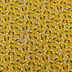 Mustard Ditsy Black White Floral Viscose Elastane Fabric