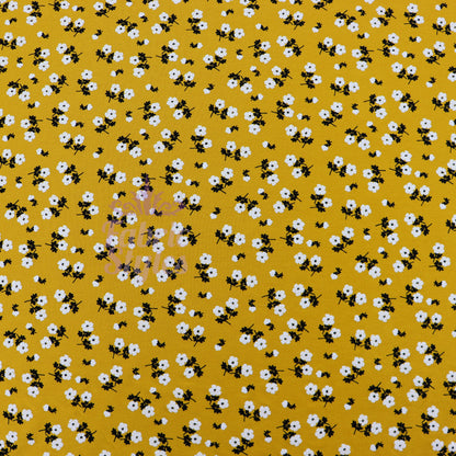 Mustard Ditsy Black White Floral Viscose Elastane Fabric