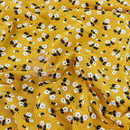 Mustard Ditsy Black White Floral Viscose Elastane Fabric