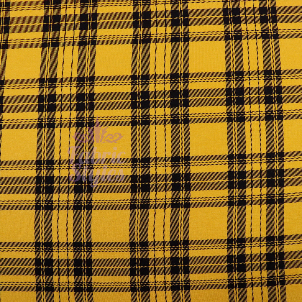 Mustard Tartan Black Plaid Check Viscose Elastane Fabric