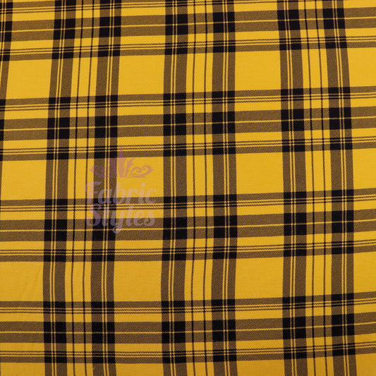 Mustard Tartan Black Plaid Check Viscose Elastane Fabric
