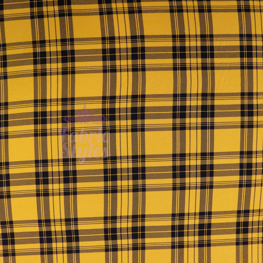 Mustard Tartan Black Plaid Check Viscose Elastane Fabric