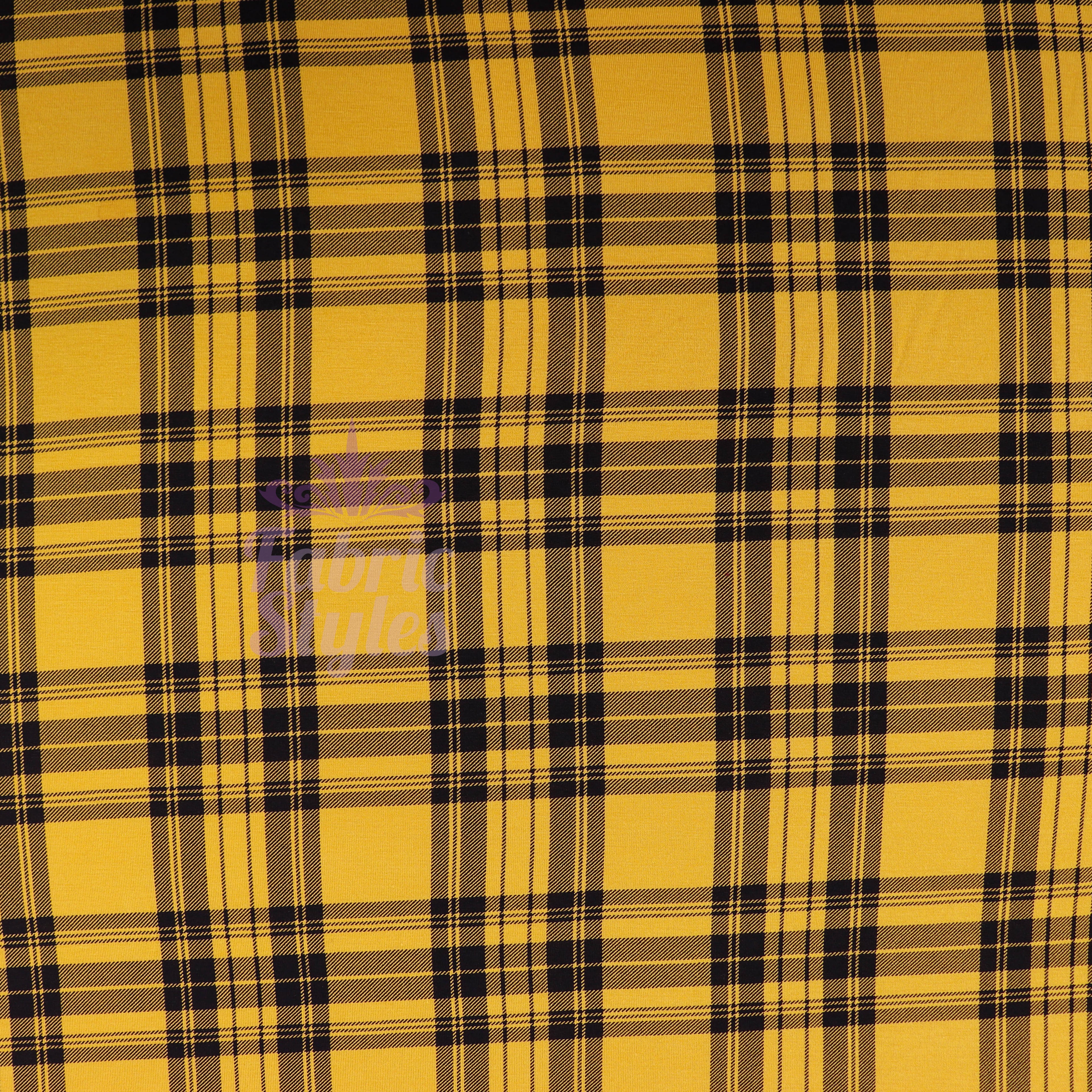 Mustard Tartan Black Plaid Check Viscose Elastane Fabric