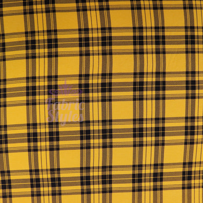 Mustard Tartan Black Plaid Check Viscose Elastane Fabric