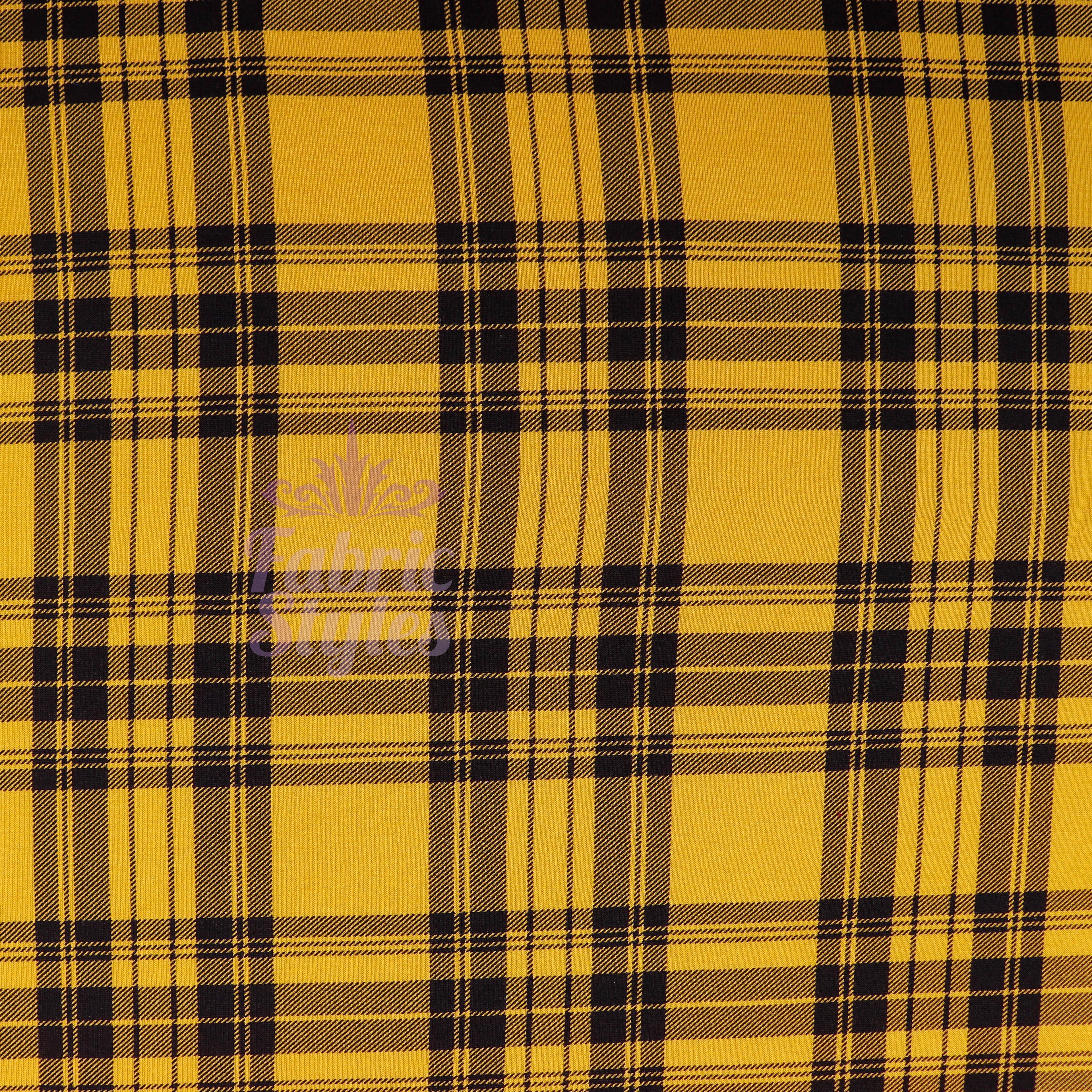 Mustard Tartan Black Plaid Check Viscose Elastane Fabric