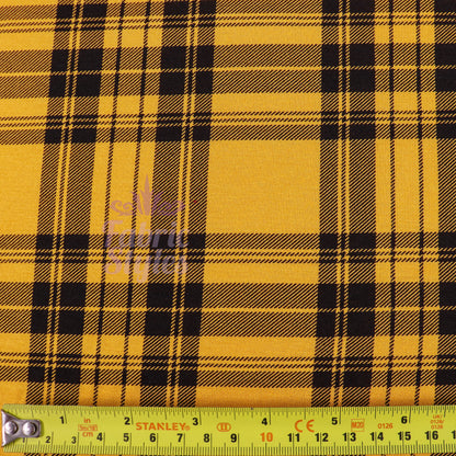 Mustard Tartan Black Plaid Check Viscose Elastane Fabric