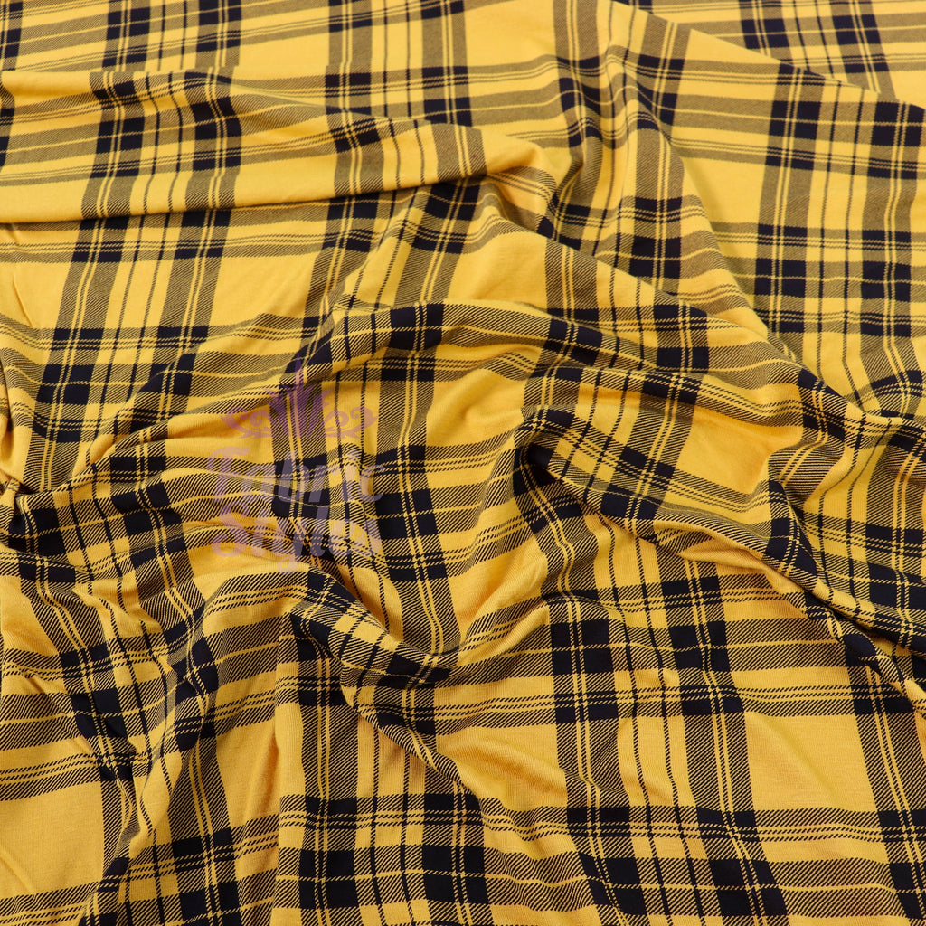 Mustard Tartan Black Plaid Check Viscose Elastane Fabric