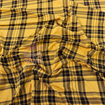 Mustard Tartan Black Plaid Check Viscose Elastane Fabric