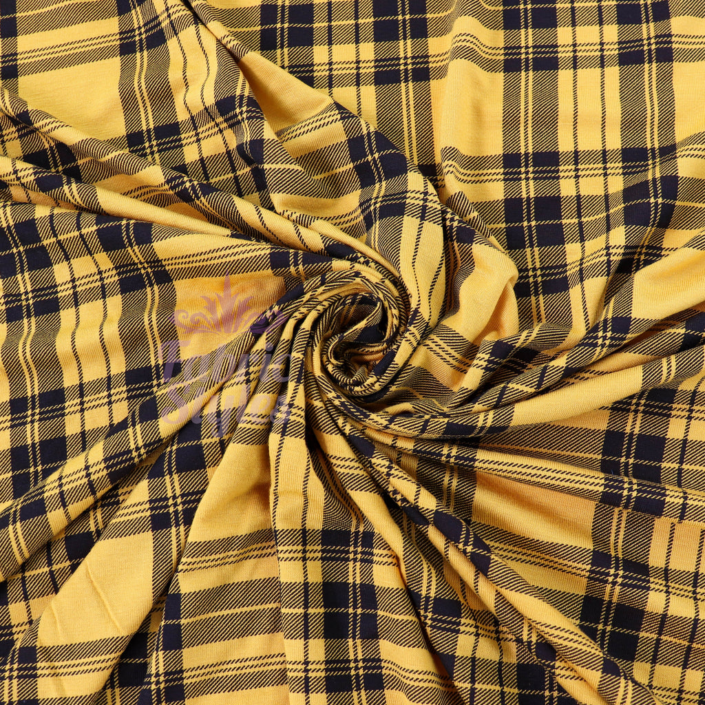 Mustard Tartan Black Plaid Check Viscose Elastane Fabric