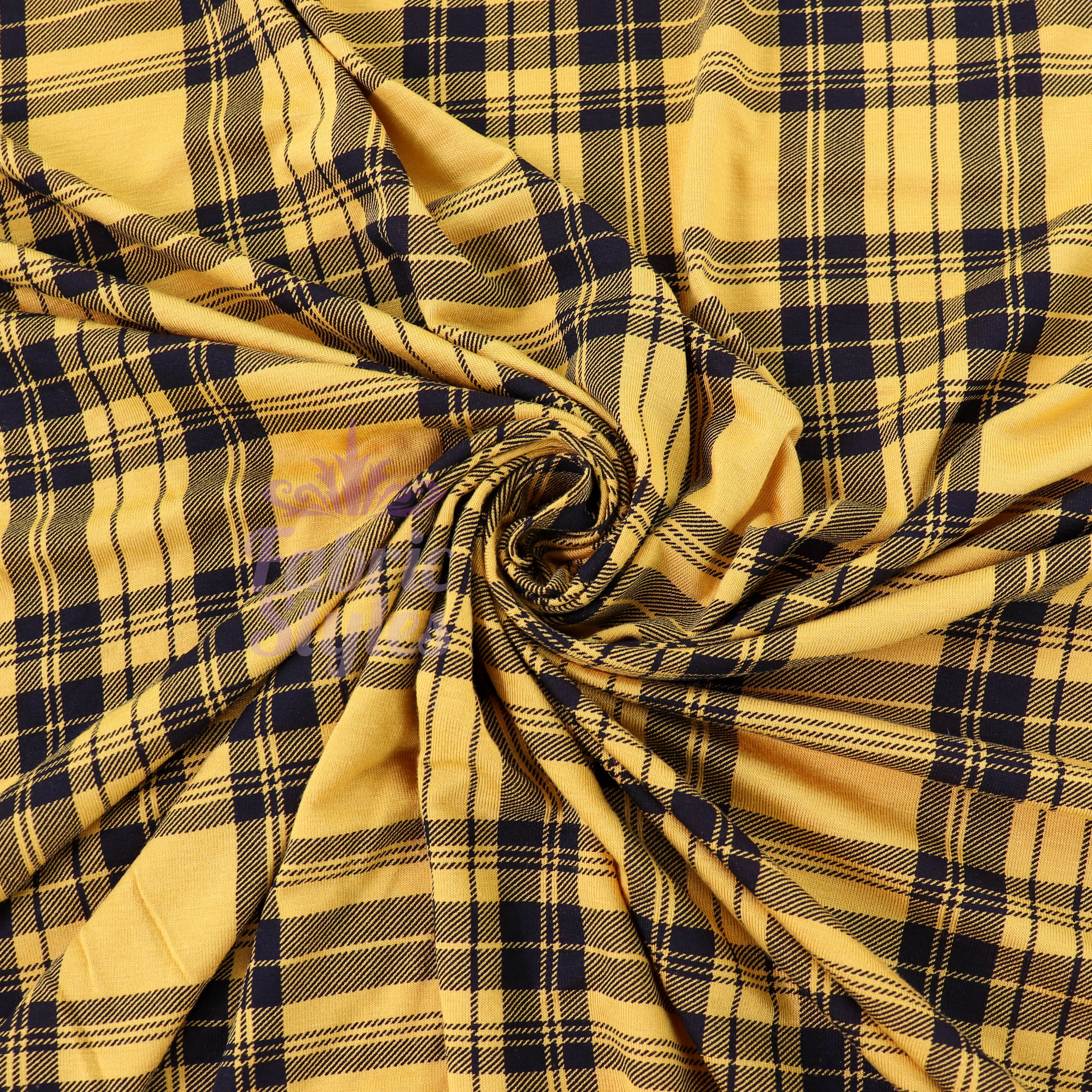 Mustard Tartan Black Plaid Check Viscose Elastane Fabric