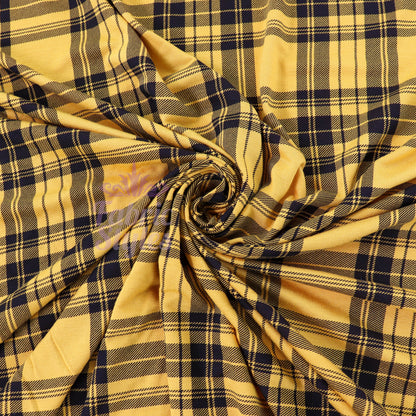 Mustard Tartan Black Plaid Check Viscose Elastane Fabric