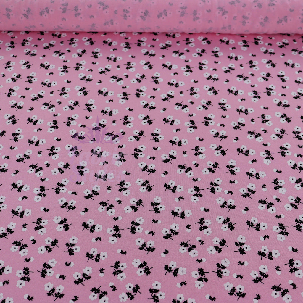 Pink Ditsy Floral Viscose Elastane Fabric