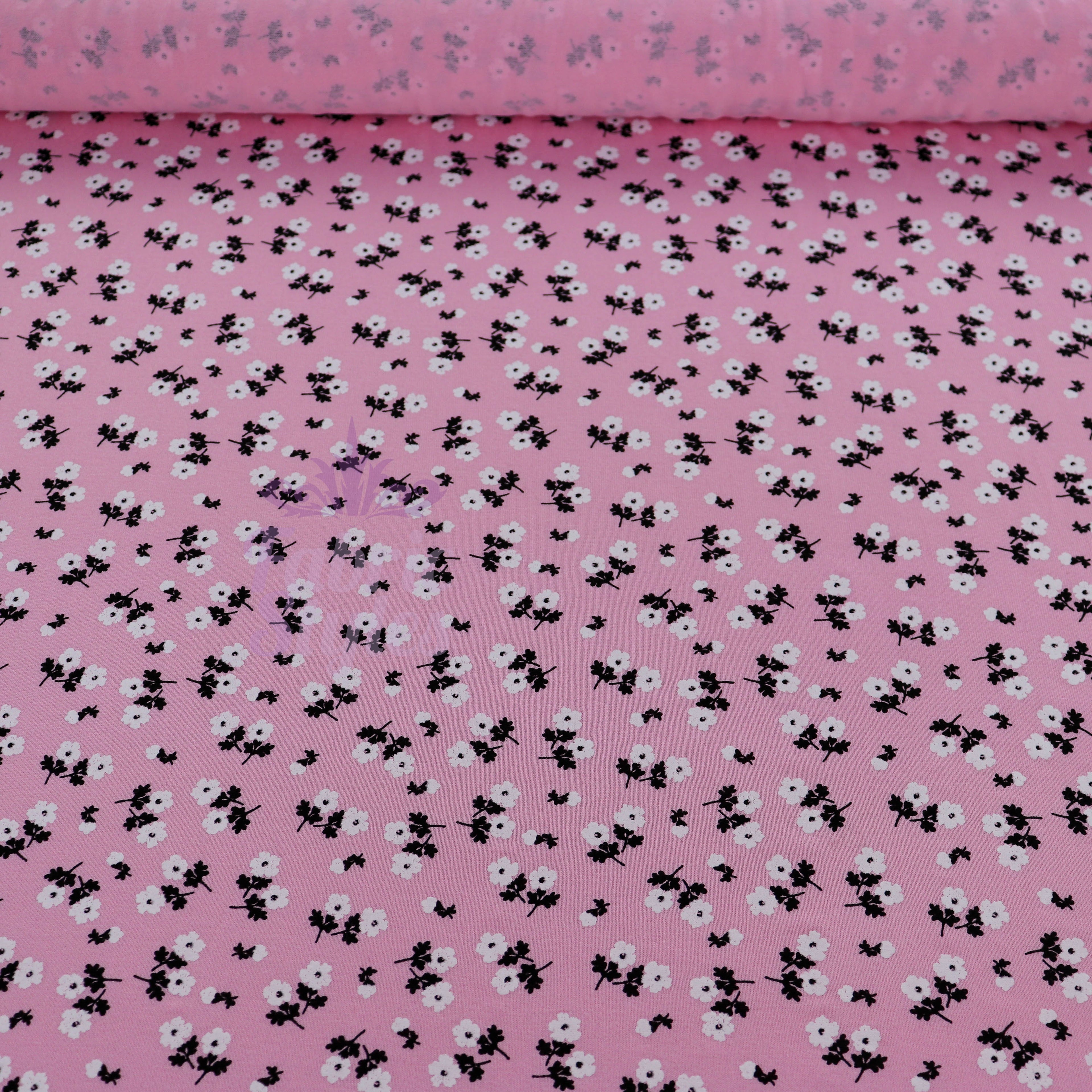 Pink Ditsy Floral Viscose Elastane Fabric