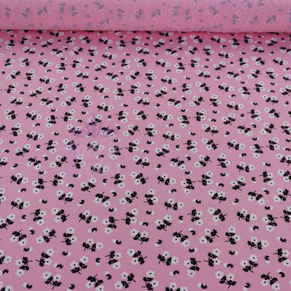 Pink Ditsy Floral Viscose Elastane Fabric