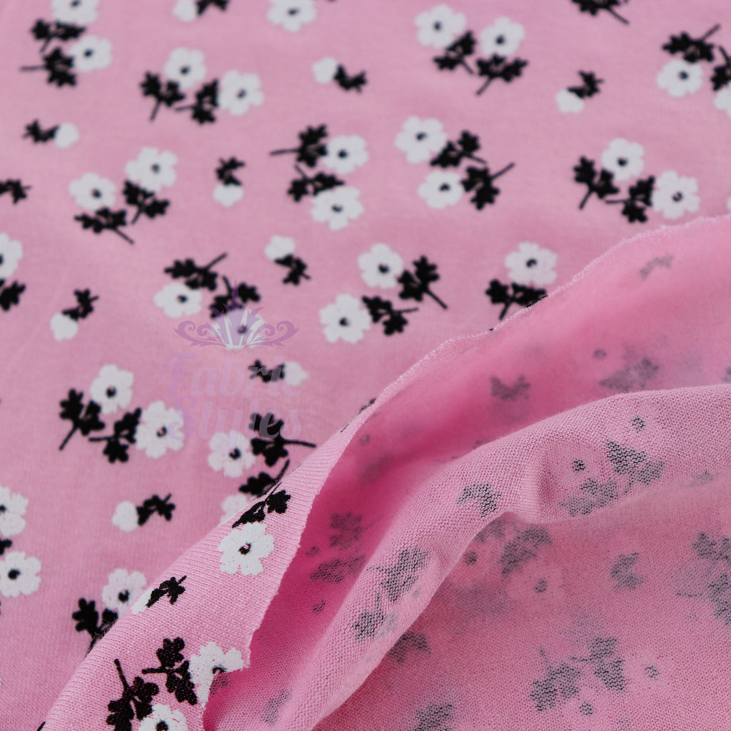 Pink Ditsy Floral Viscose Elastane Fabric