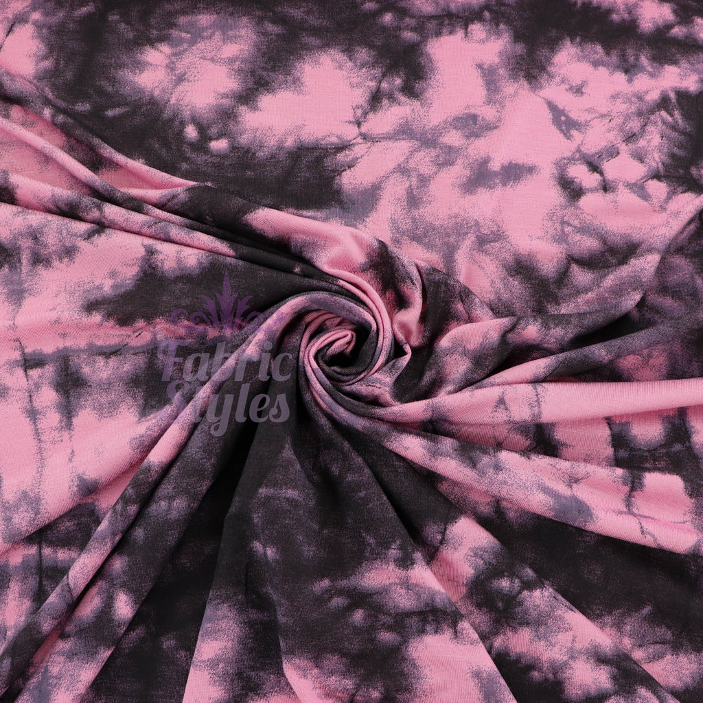 Pink Tie Dye with Black Viscose Elastane Fabric