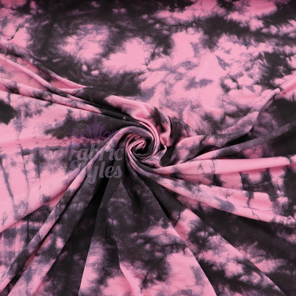 Pink Tie Dye with Black Viscose Elastane Fabric