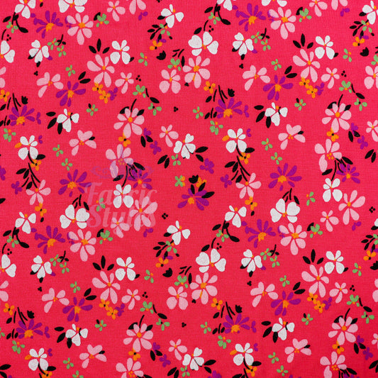 Magenta Floral Ditsy Flowers Viscose Elastane Fabric