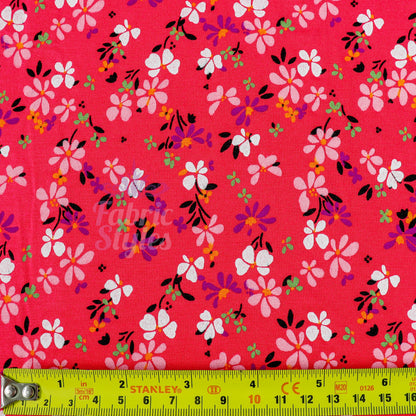 Magenta Floral Ditsy Flowers Viscose Elastane Fabric