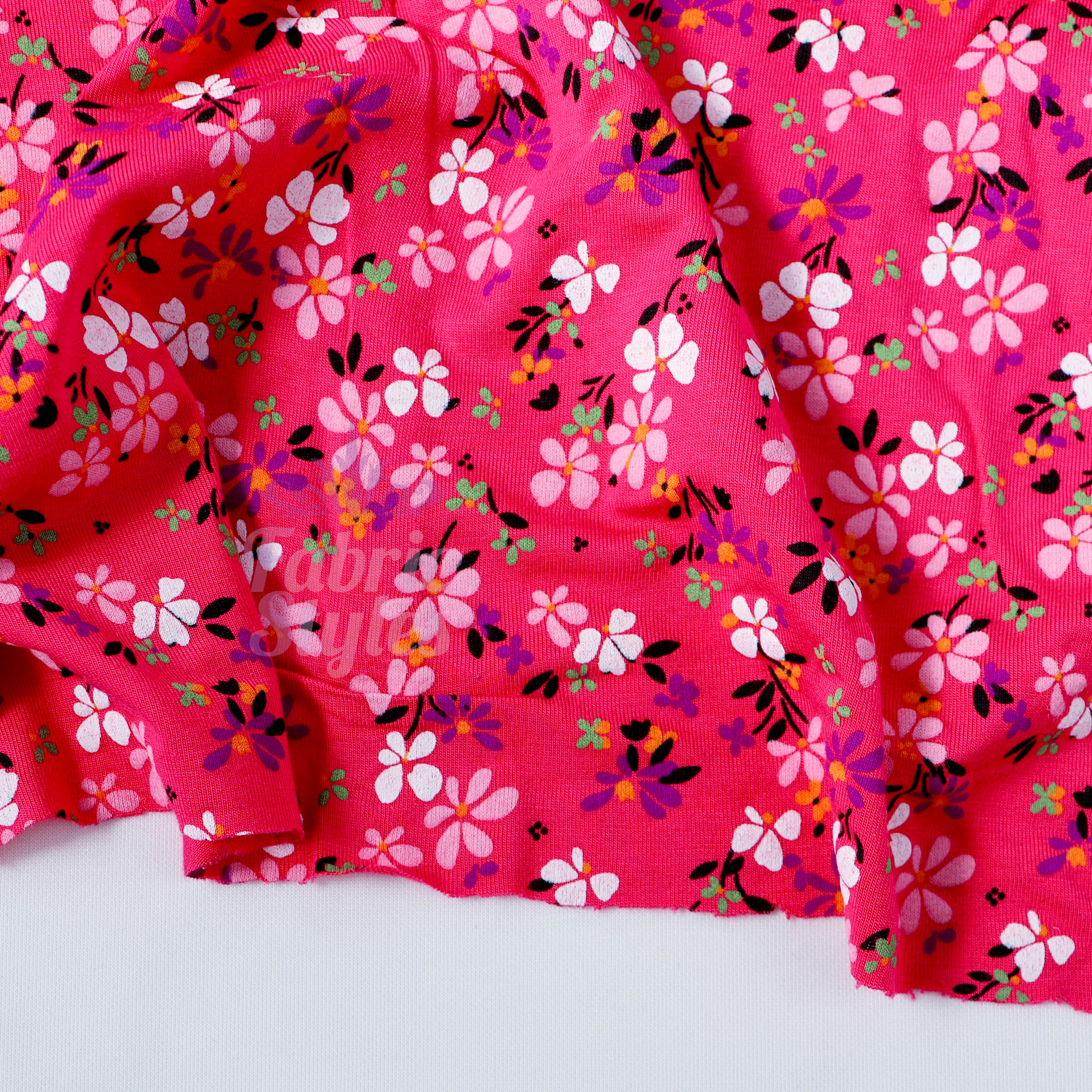 Magenta Floral Ditsy Flowers Viscose Elastane Fabric