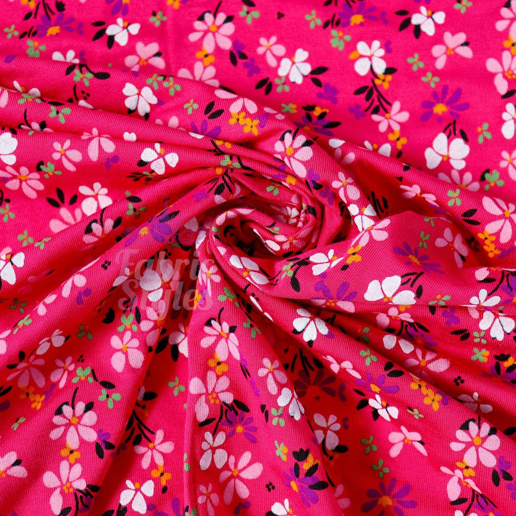 Magenta Floral Ditsy Flowers Viscose Elastane Fabric