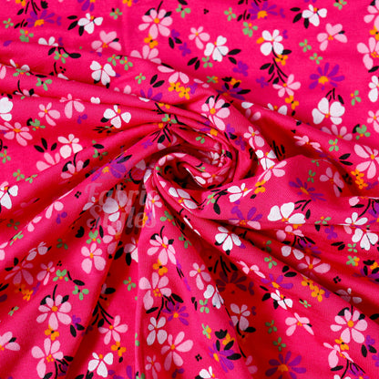 Magenta Floral Ditsy Flowers Viscose Elastane Fabric