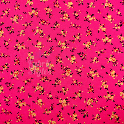 Magenta Floral Yellow Black Flowers Viscose Elastane Fabric