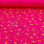 Magenta Floral Yellow Black Flowers Viscose Elastane Fabric