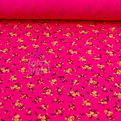 Magenta Floral Yellow Black Flowers Viscose Elastane Fabric
