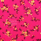 Magenta Floral Yellow Black Flowers Viscose Elastane Fabric
