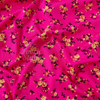 Magenta Floral Yellow Black Flowers Viscose Elastane Fabric