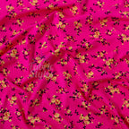 Magenta Floral Yellow Black Flowers Viscose Elastane Fabric