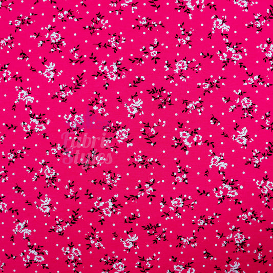 Pink Floral Black Polka Dot Viscose Elastane Fabric