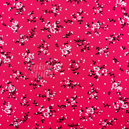 Pink Floral Black Polka Dot Viscose Elastane Fabric
